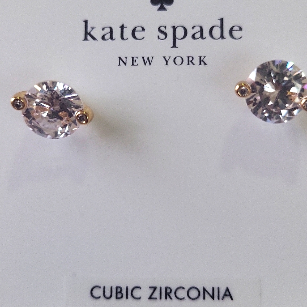 Kate Spade Gold and Clear Cubic Zirconia Stud Earrings - Picture 3 of 8